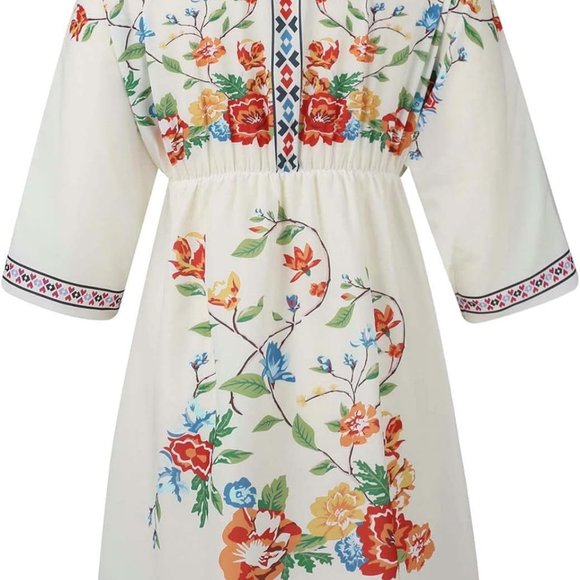 NWT HAYUDIER BOHEMIAN FLORAL V-NECK WRAP DRESS - Picture 3 of 8